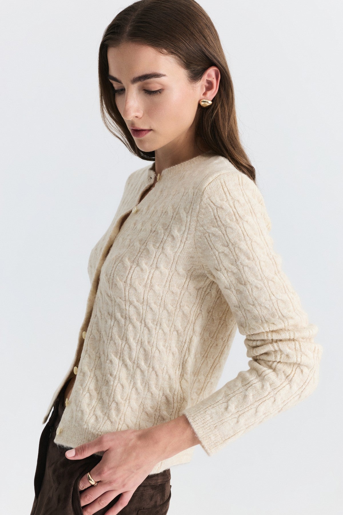 Hair-Braid-Detail Knit Cardigan