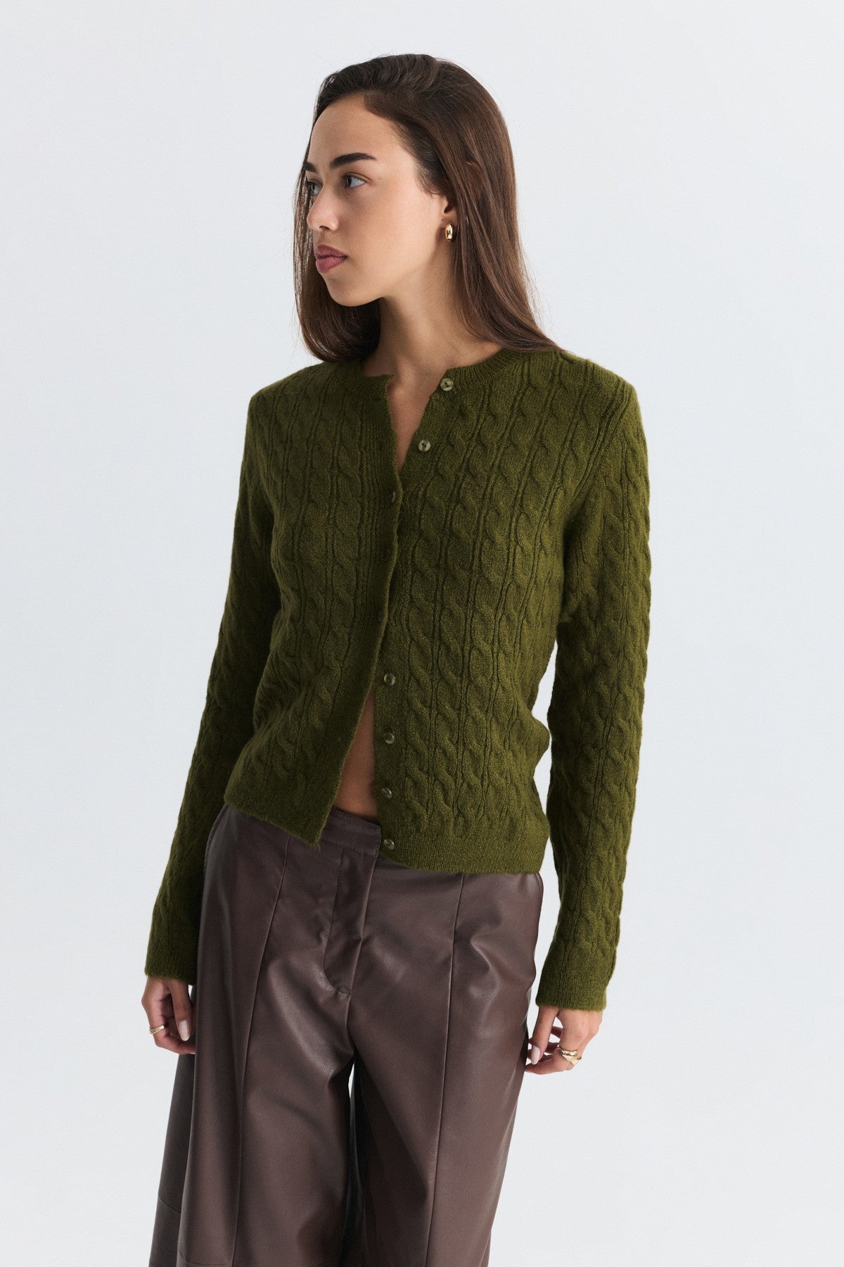 Hair-Braid-Detail Knit Cardigan