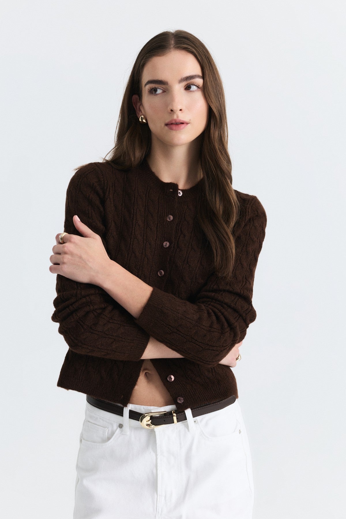 Hair-Braid-Detail Knit Cardigan