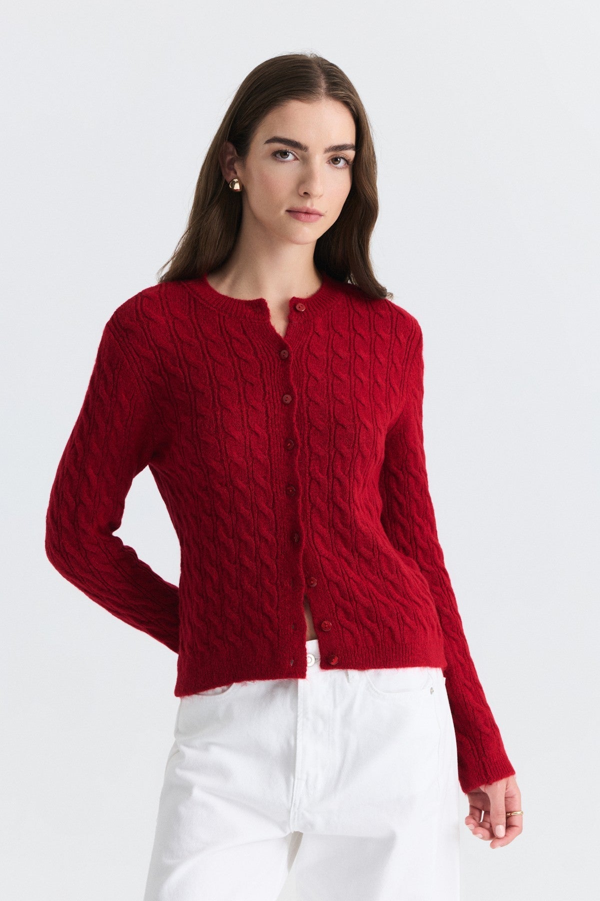 Hair-Braid-Detail Knit Cardigan
