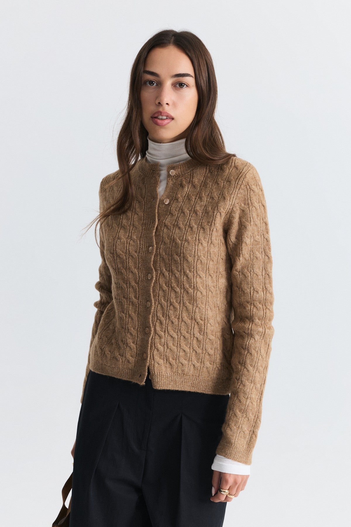 Hair-Braid-Detail Knit Cardigan