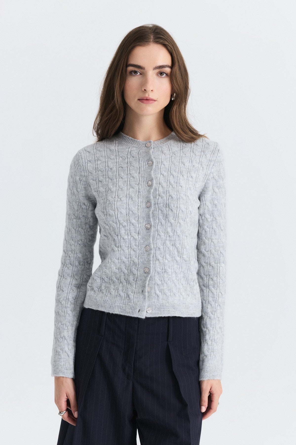 Hair-Braid-Detail Knit Cardigan