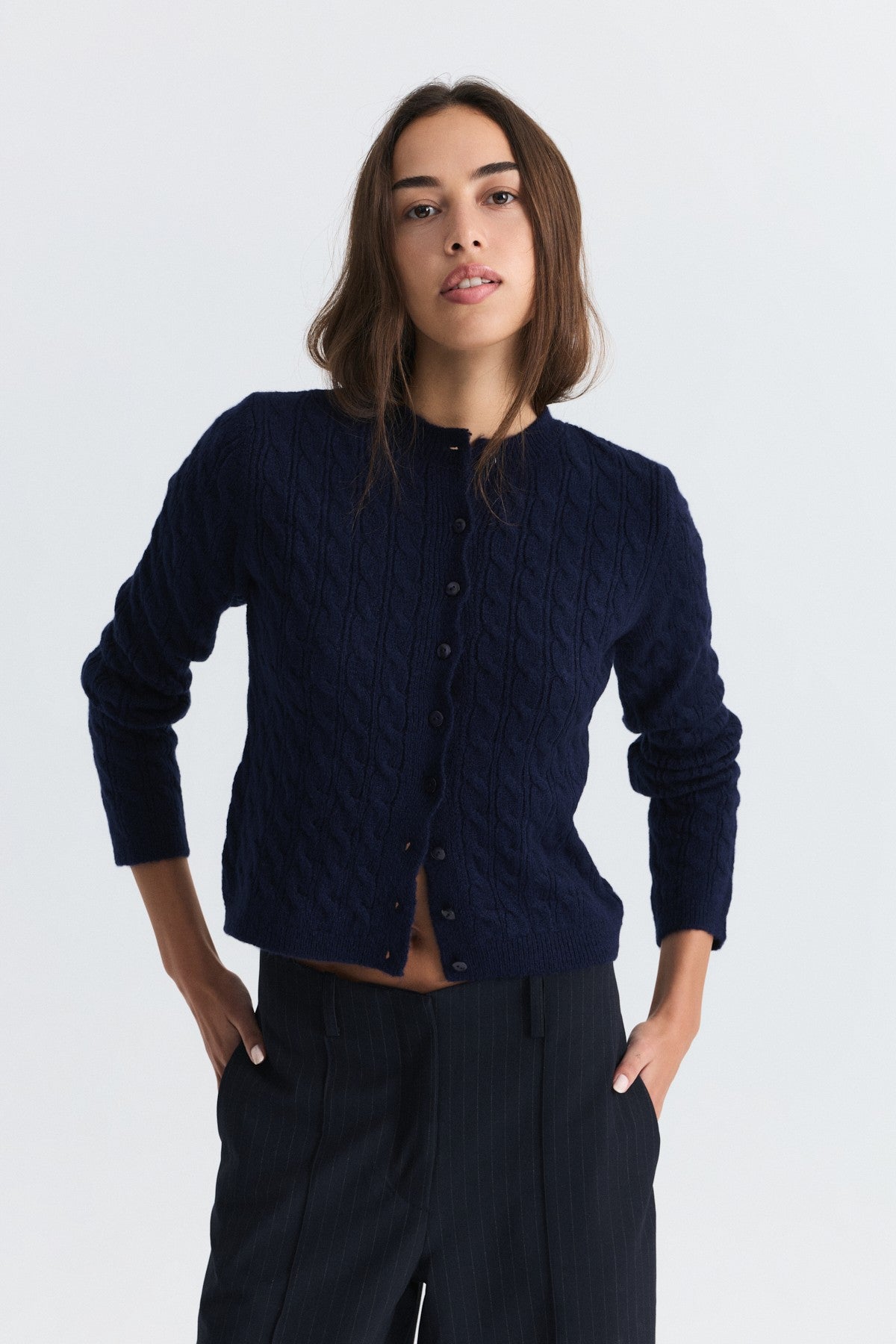 Hair-Braid-Detail Knit Cardigan