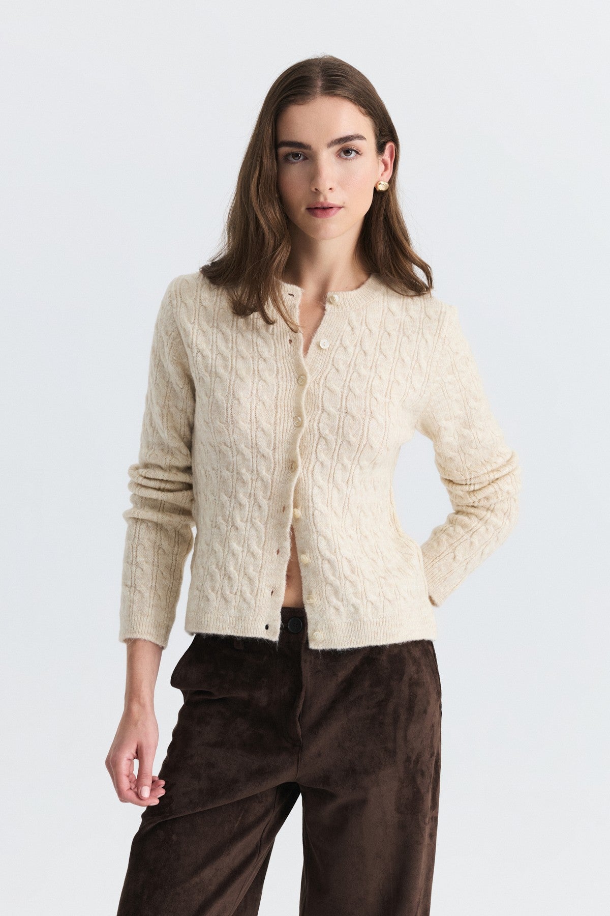 Hair-Braid-Detail Knit Cardigan