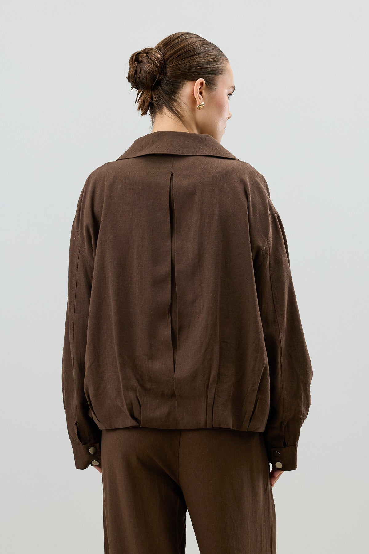 Antioch Linen-Blend Stand-Up Collar Bomber Jacket