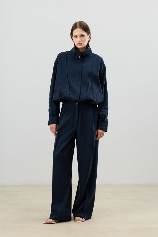 Antioch Linen-Blend Stand-Up Collar Bomber Jacket