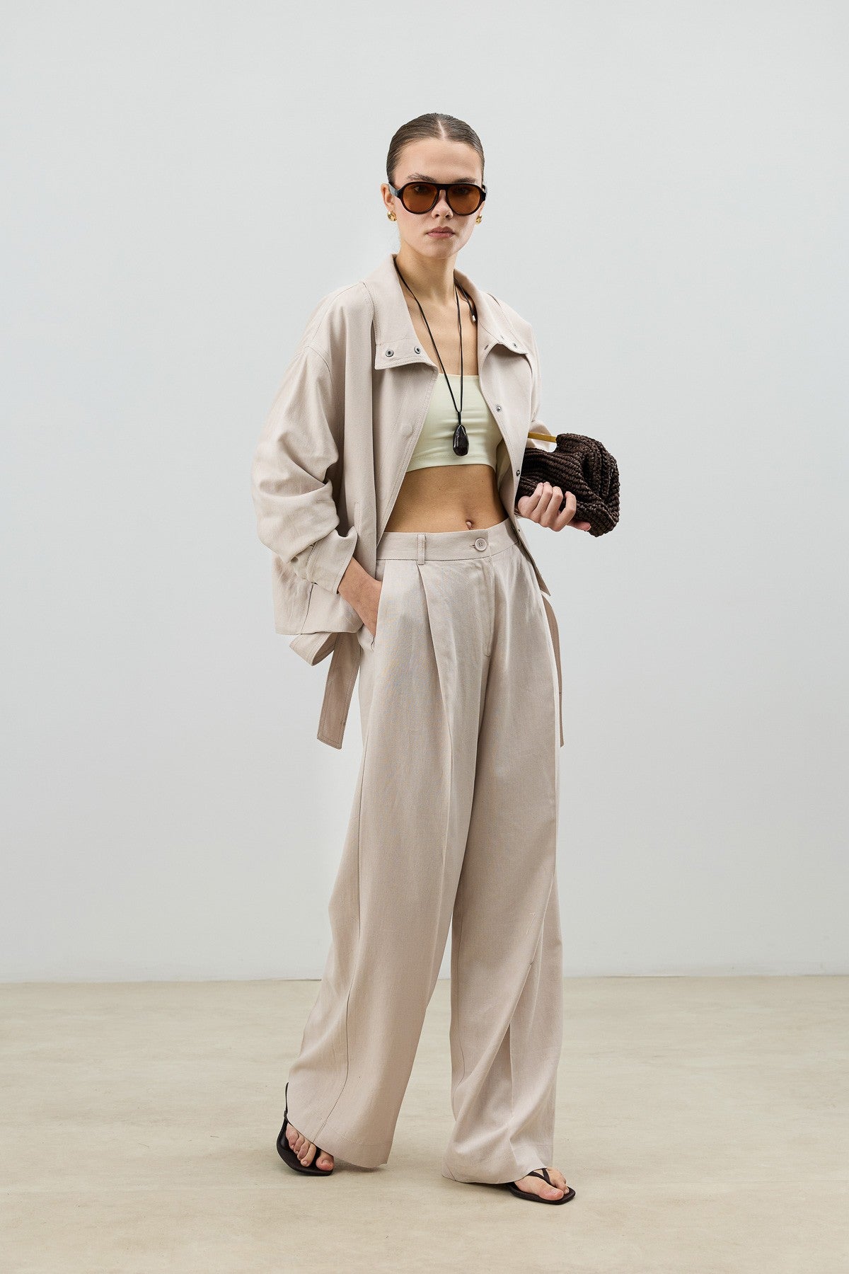 Antioch Linen-Blend Stand-Up Collar Bomber Jacket