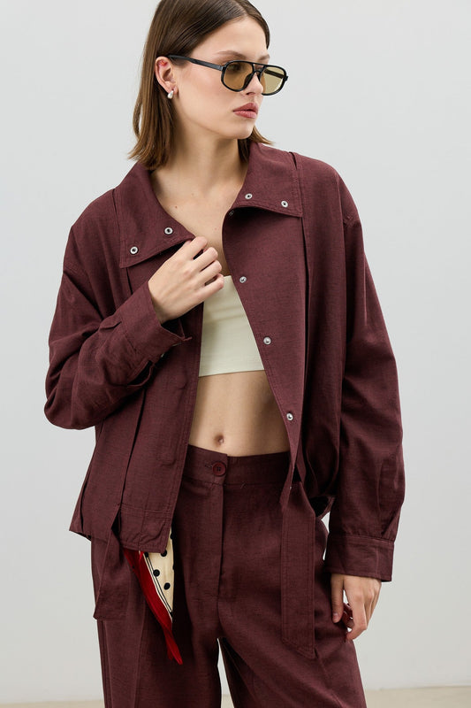 Antioch Linen-Blend Stand-Up Collar Bomber Jacket