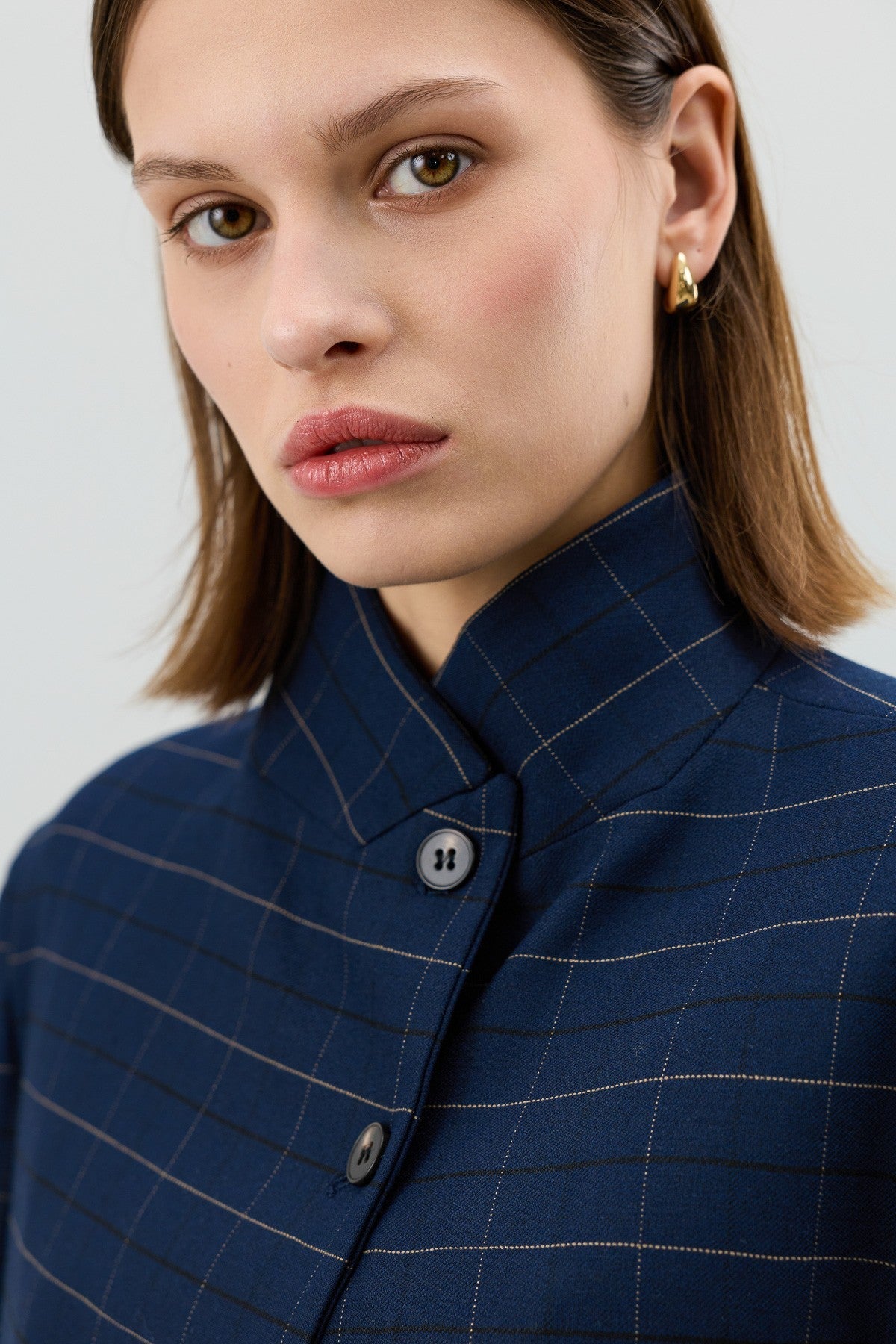 Antioch Checkered Stand-Up Collar Women's Blazer Jacket