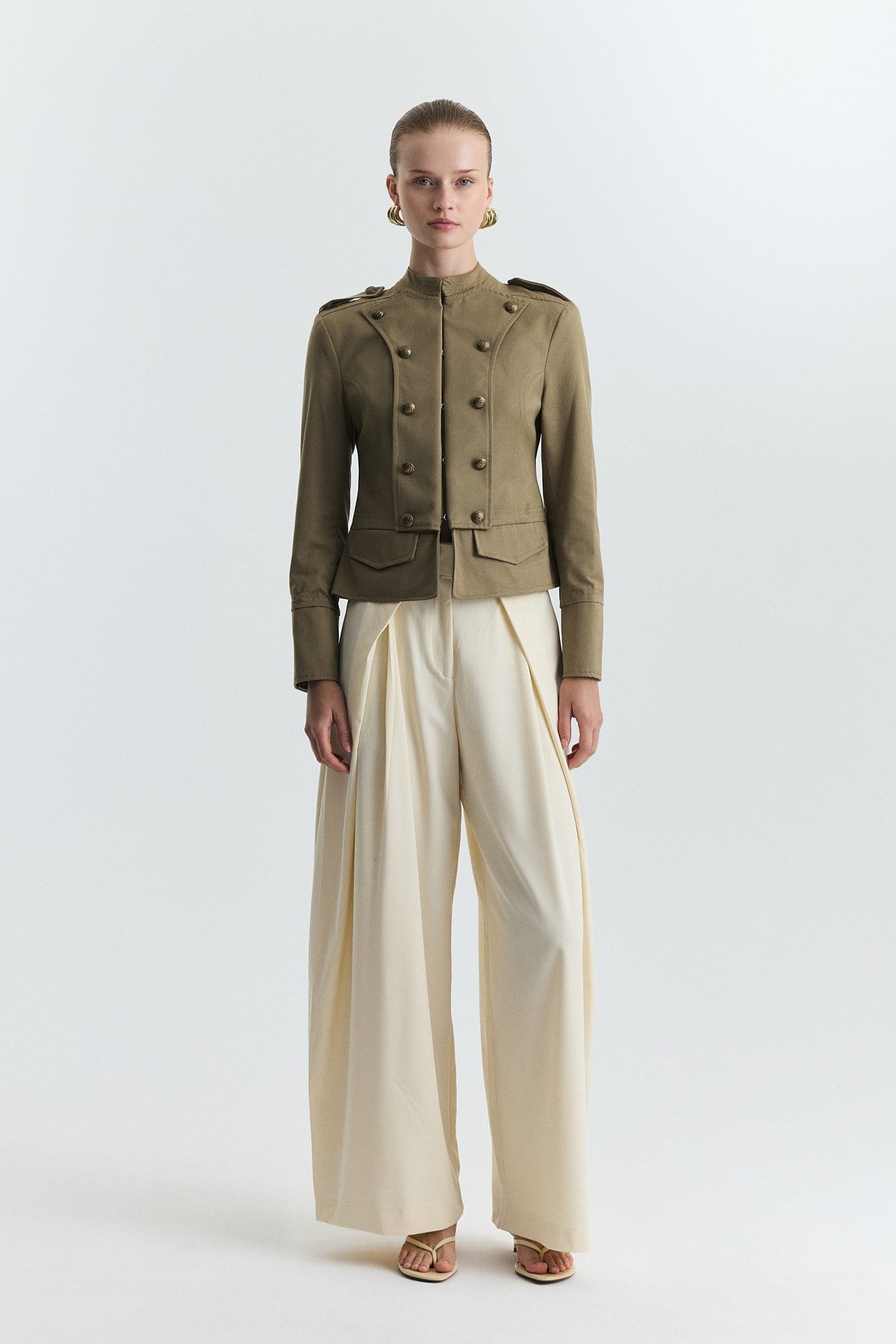 Jacket with Decorative Buttons and Epaulets