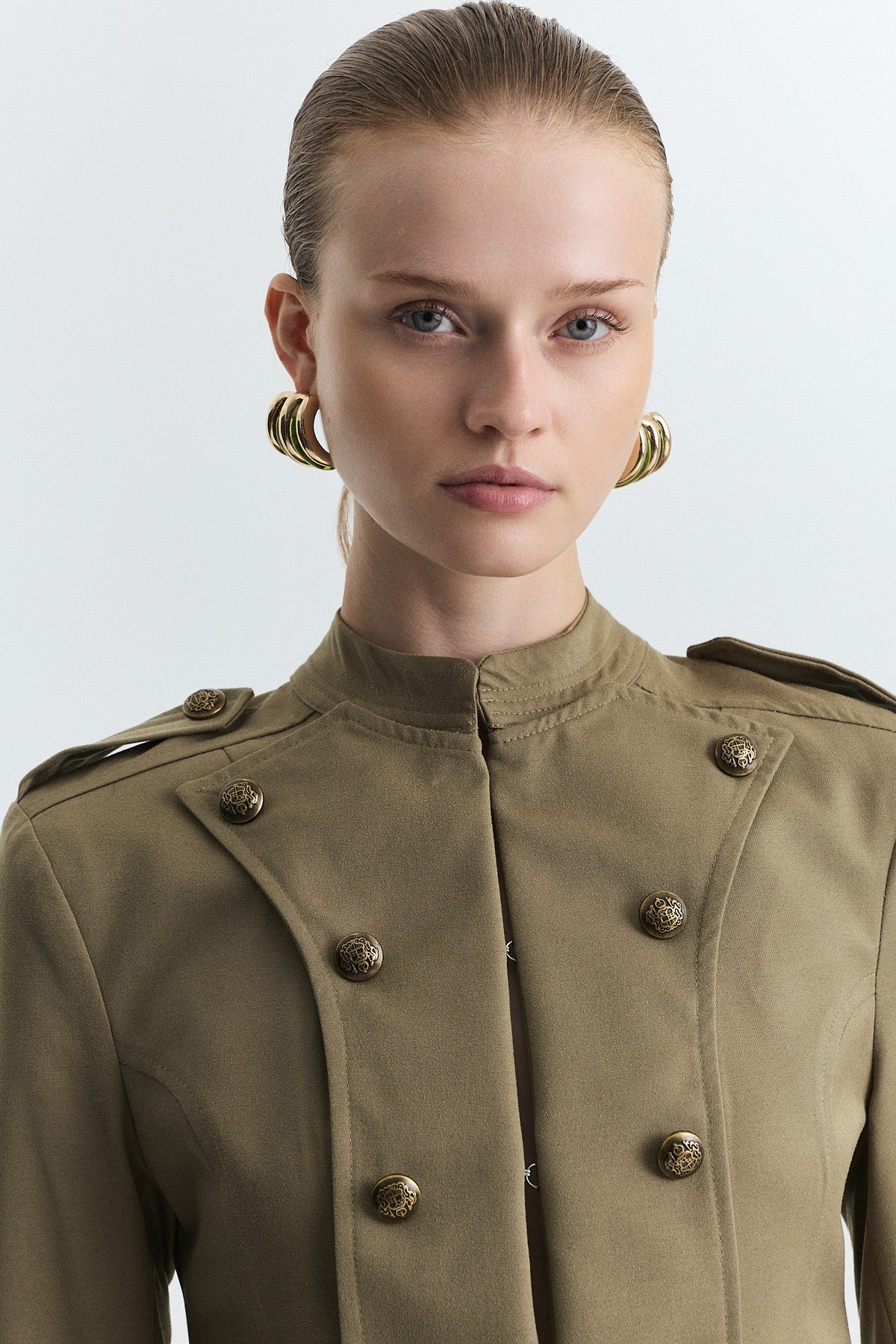 Jacket with Decorative Buttons and Epaulets