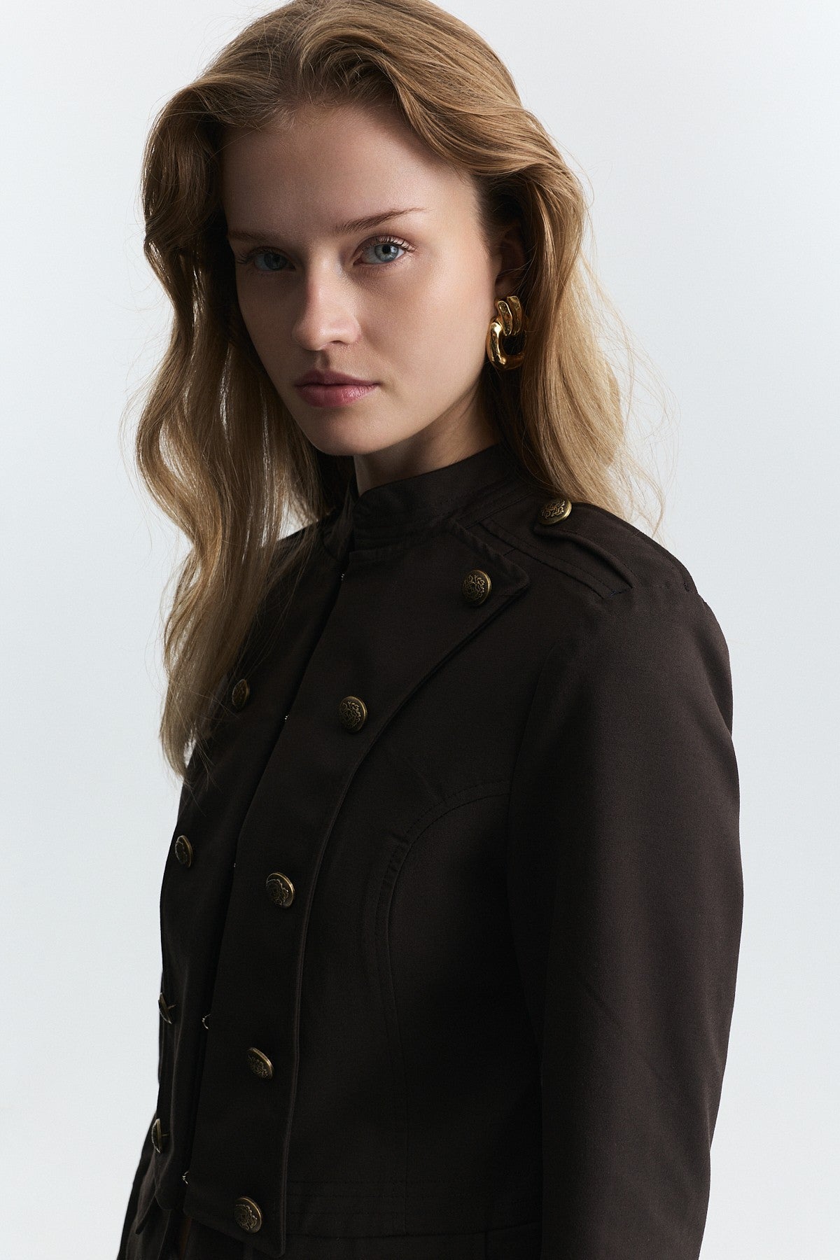 Jacket with Decorative Buttons and Epaulets