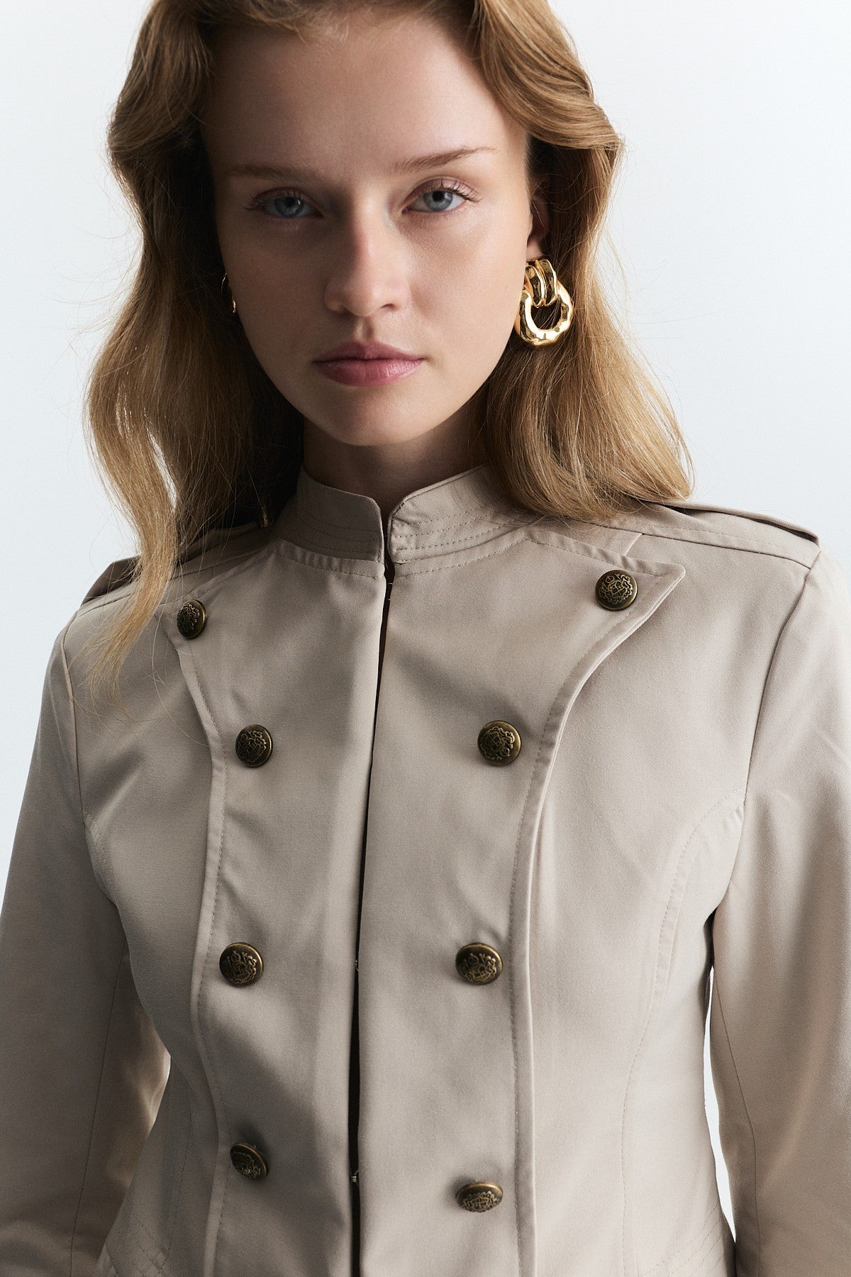 Jacket with Decorative Buttons and Epaulets