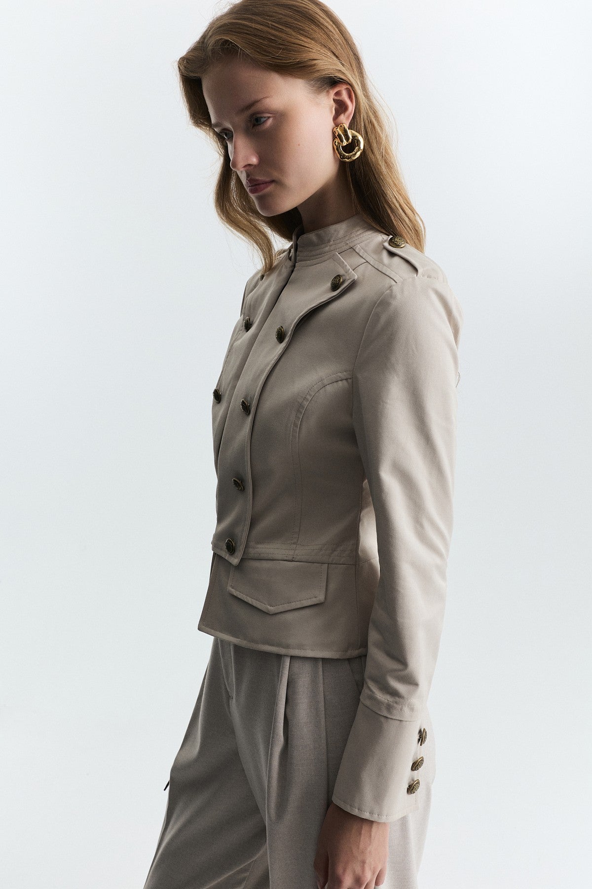 Jacket with Decorative Buttons and Epaulets