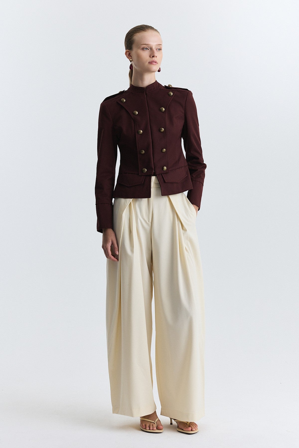 Jacket with Decorative Buttons and Epaulets