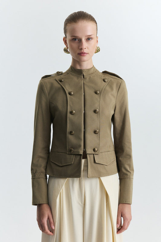 Jacket with Decorative Buttons and Epaulets