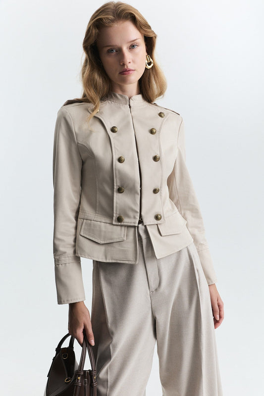 Jacket with Decorative Buttons and Epaulets