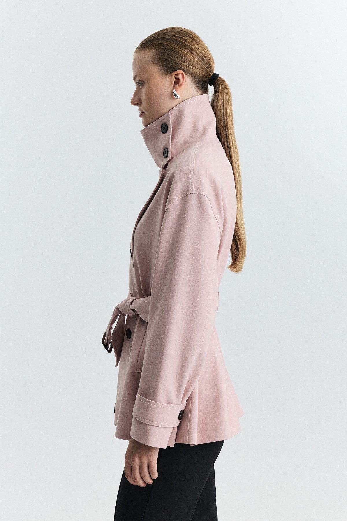 Stand-Up Collar Double-Breasted Belted Trench Coat