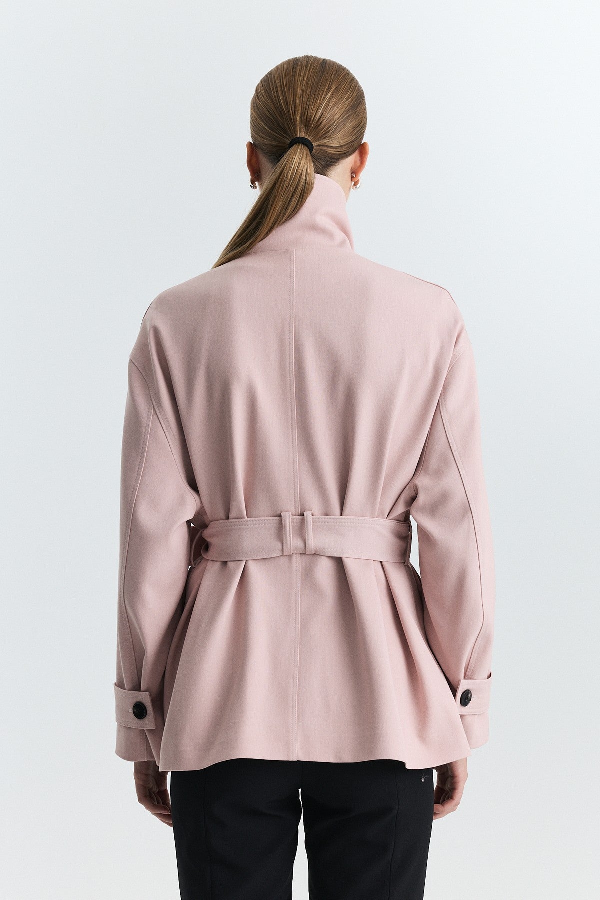 Stand-Up Collar Double-Breasted Belted Trench Coat