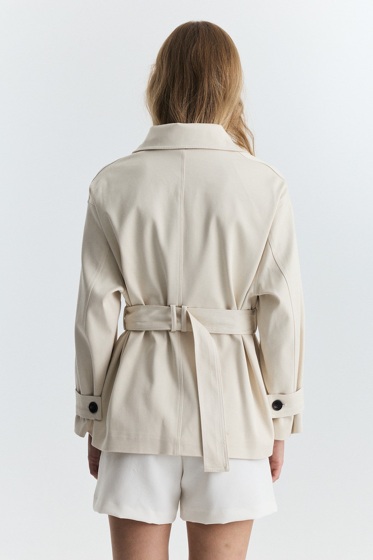 Stand-Up Collar Double-Breasted Belted Trench Coat