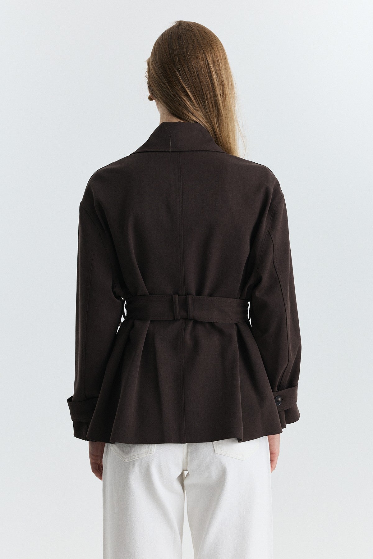 Stand-Up Collar Double-Breasted Belted Trench Coat