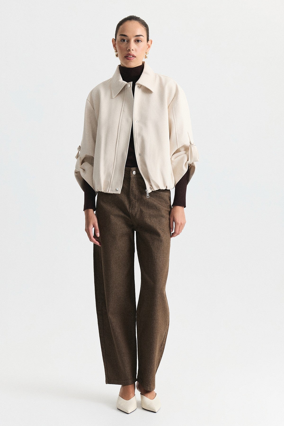 Waist-Elasticated Bomber Jacket