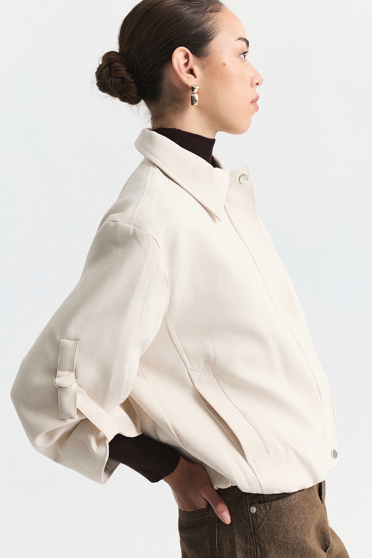 Waist-Elasticated Bomber Jacket