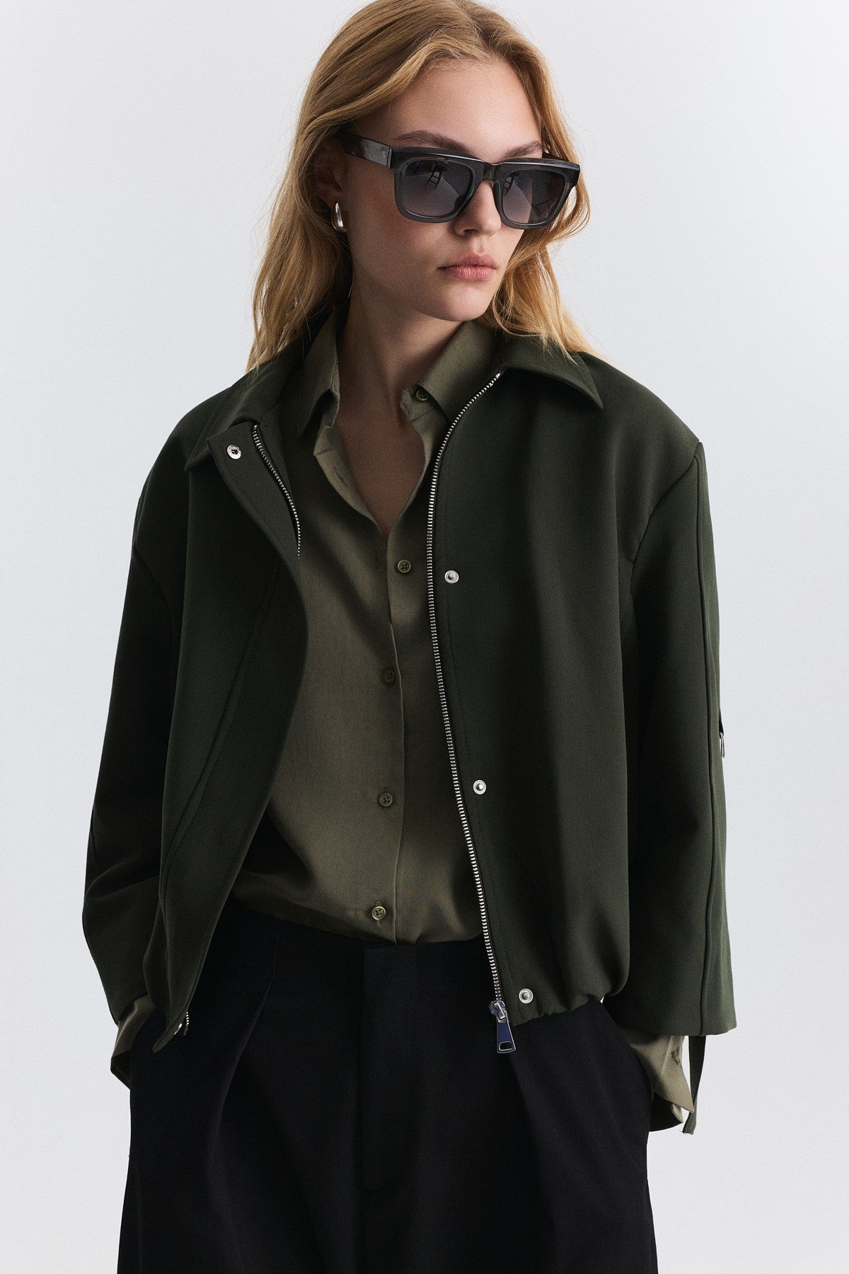 Waist-Elasticated Bomber Jacket