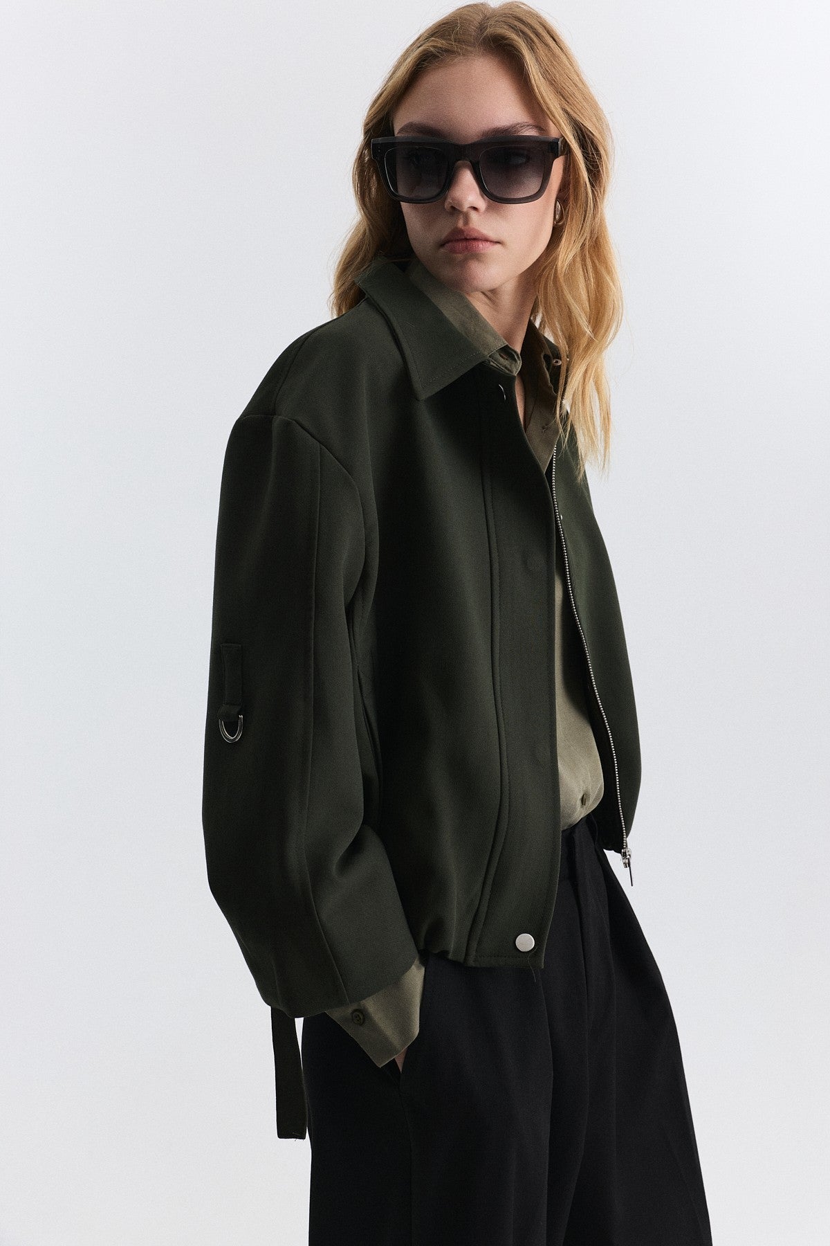 Waist-Elasticated Bomber Jacket