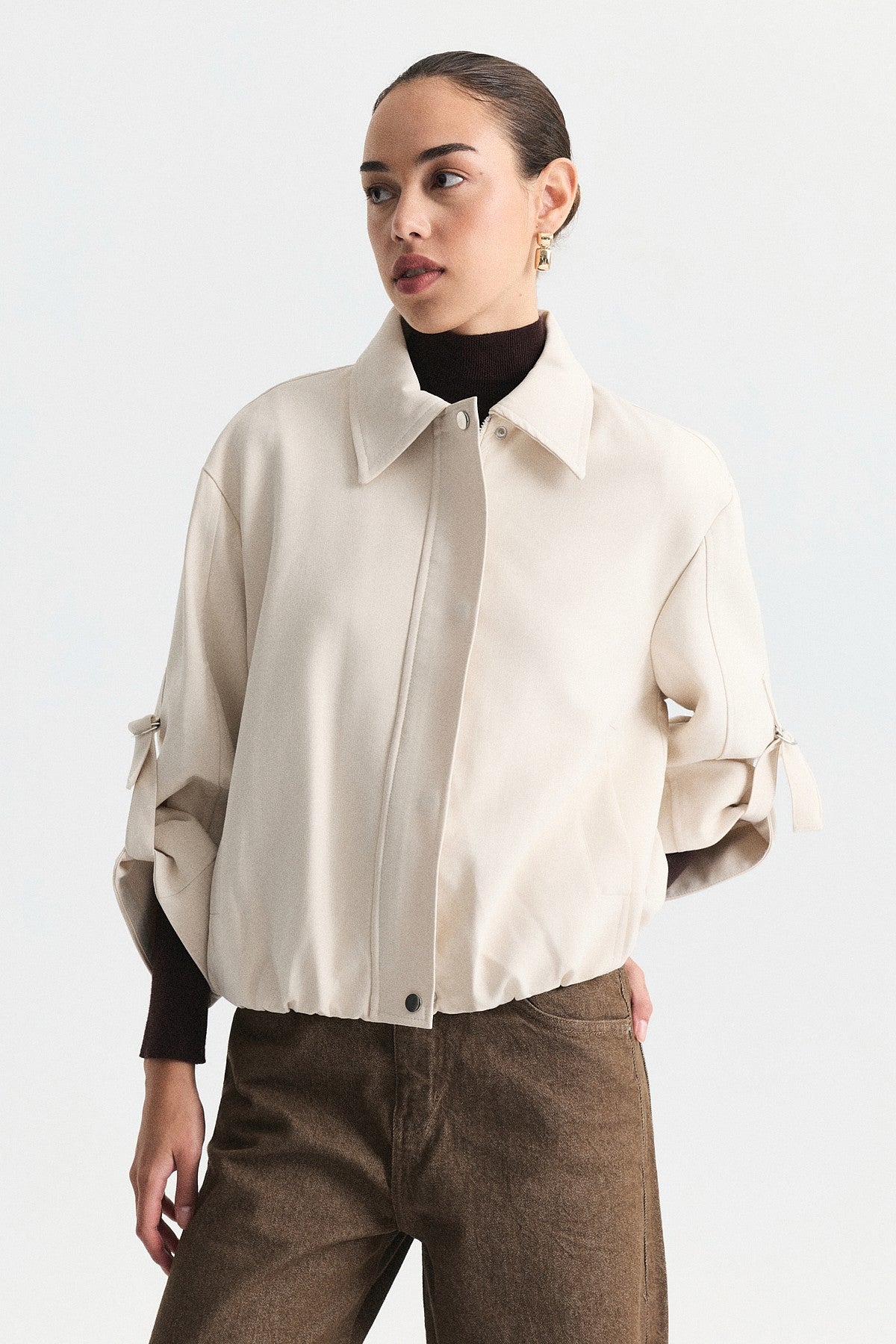 Waist-Elasticated Bomber Jacket
