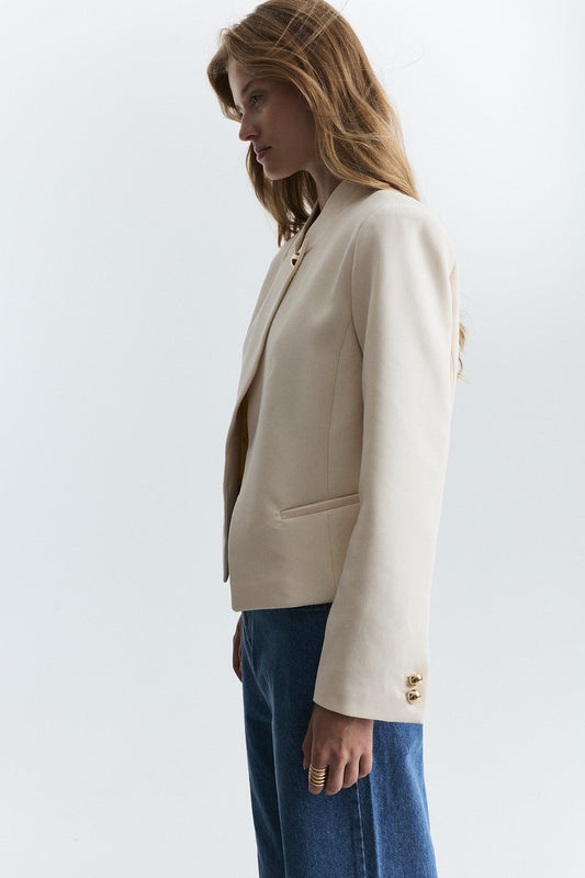Stand-Up Collar, Single-Button Blazer Jacket