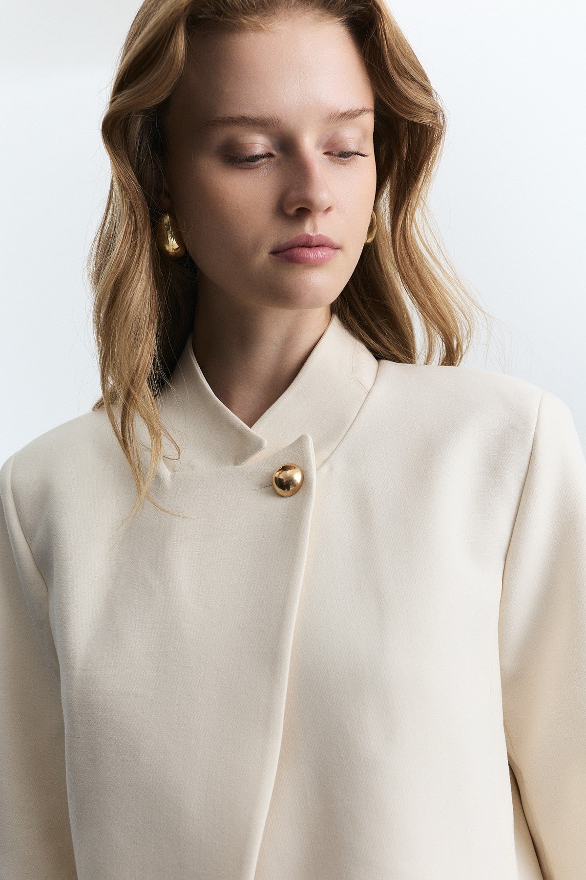 Stand-Up Collar, Single-Button Blazer Jacket