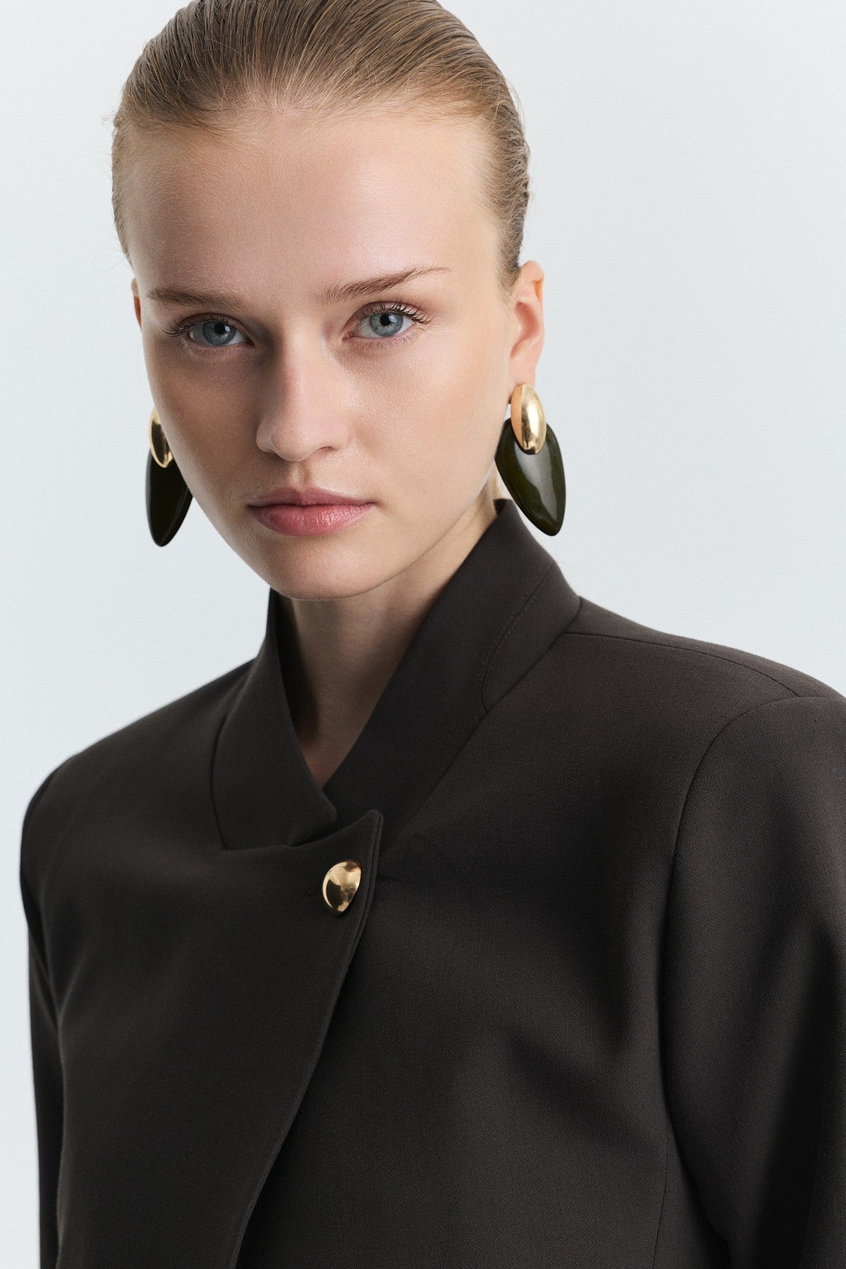 Stand-Up Collar, Single-Button Blazer Jacket