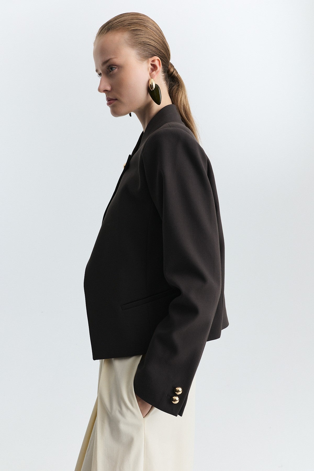 Stand-Up Collar, Single-Button Blazer Jacket