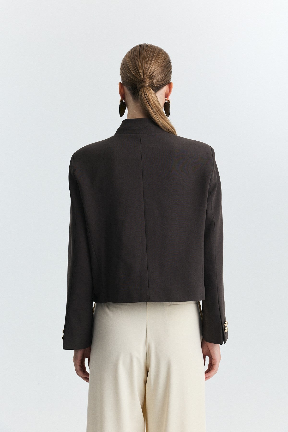 Stand-Up Collar, Single-Button Blazer Jacket