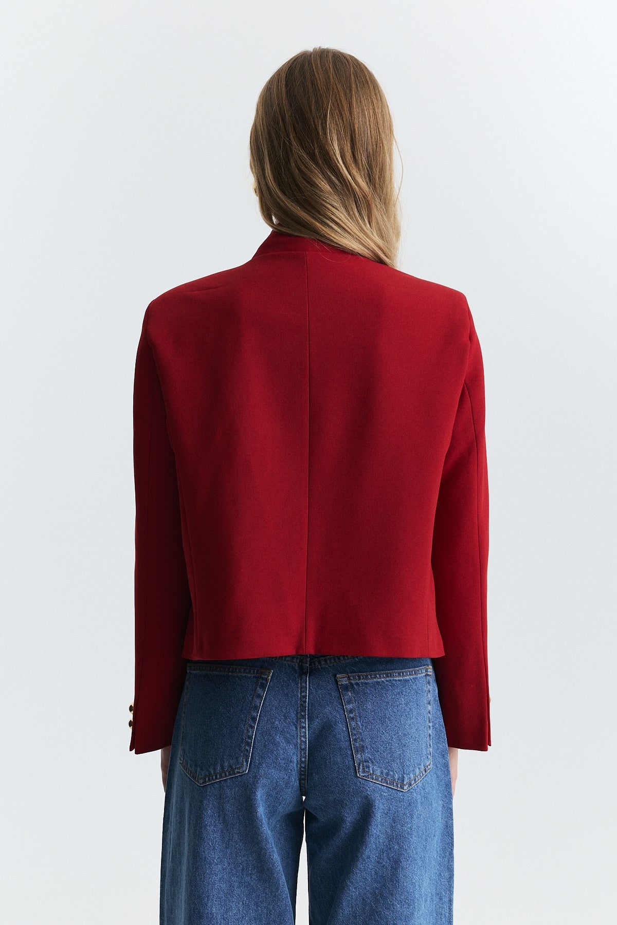 Stand-Up Collar, Single-Button Blazer Jacket