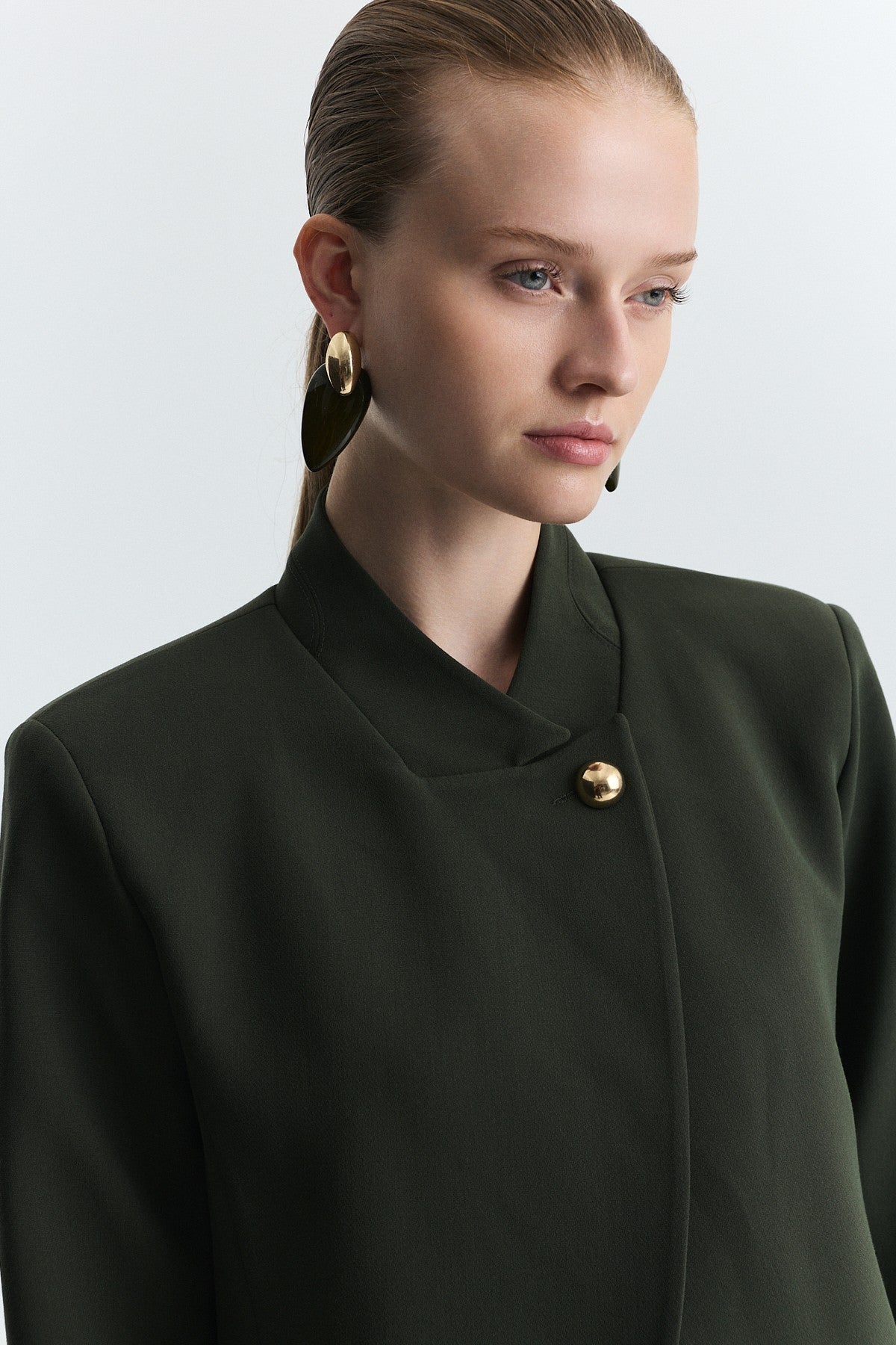 Stand-Up Collar, Single-Button Blazer Jacket
