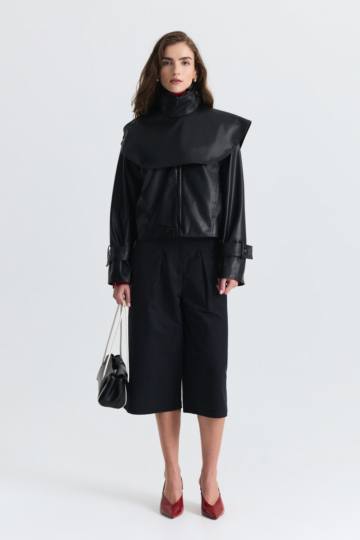 Faux Leather Jacket with a Shawl Collar
