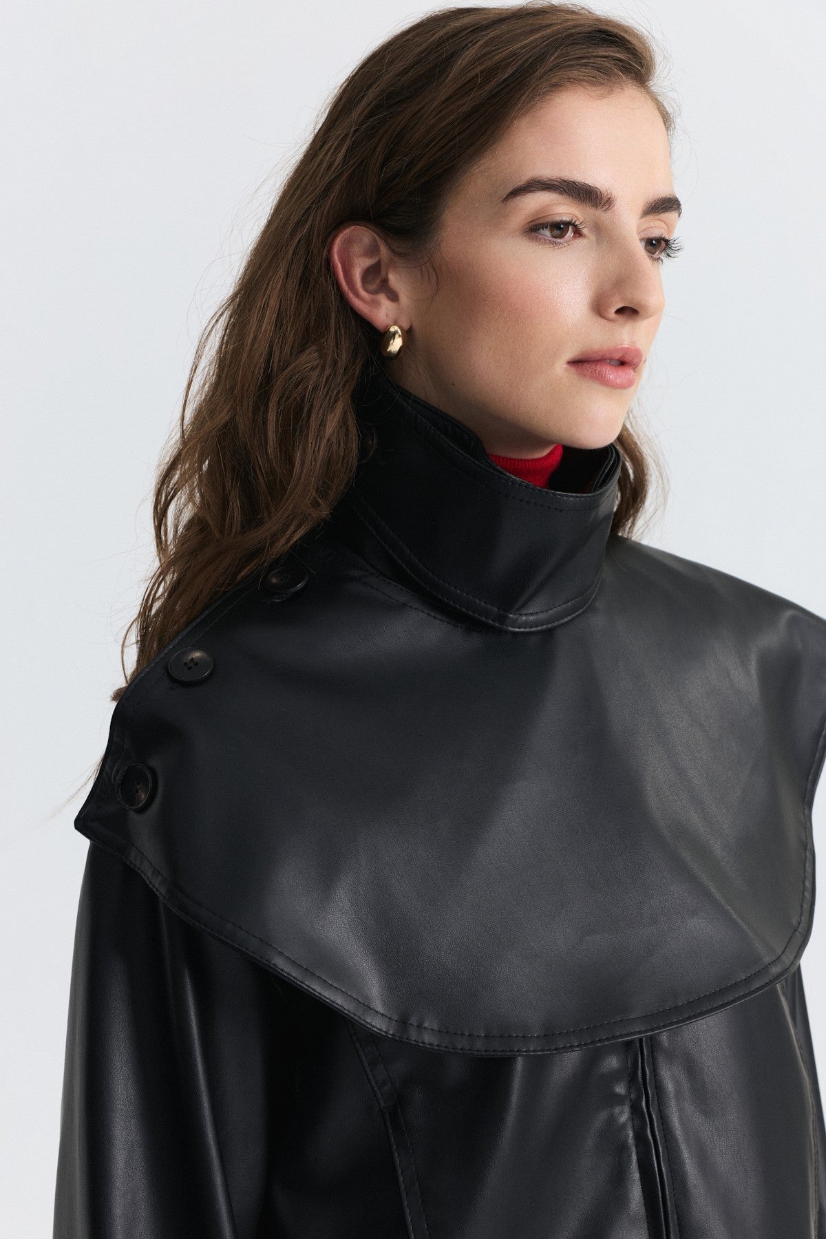 Faux Leather Jacket with a Shawl Collar