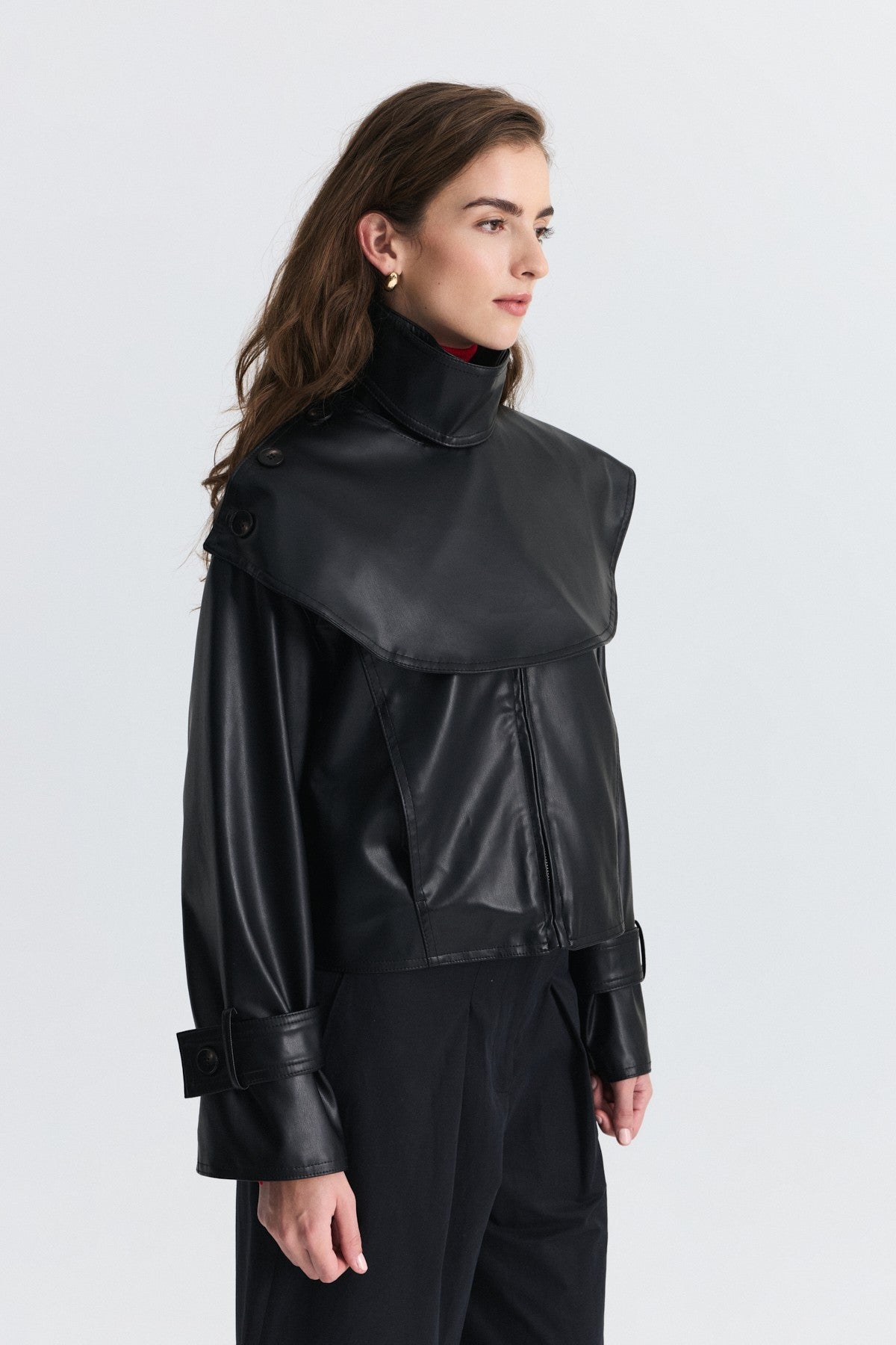 Faux Leather Jacket with a Shawl Collar
