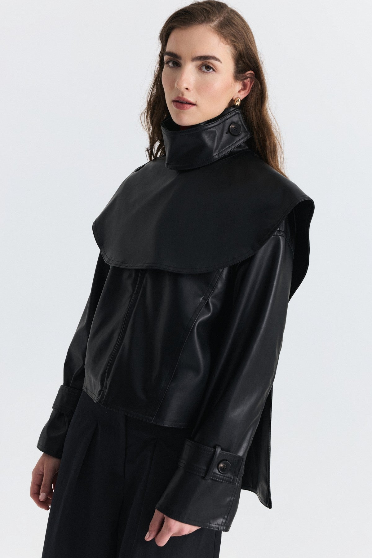 Faux Leather Jacket with a Shawl Collar