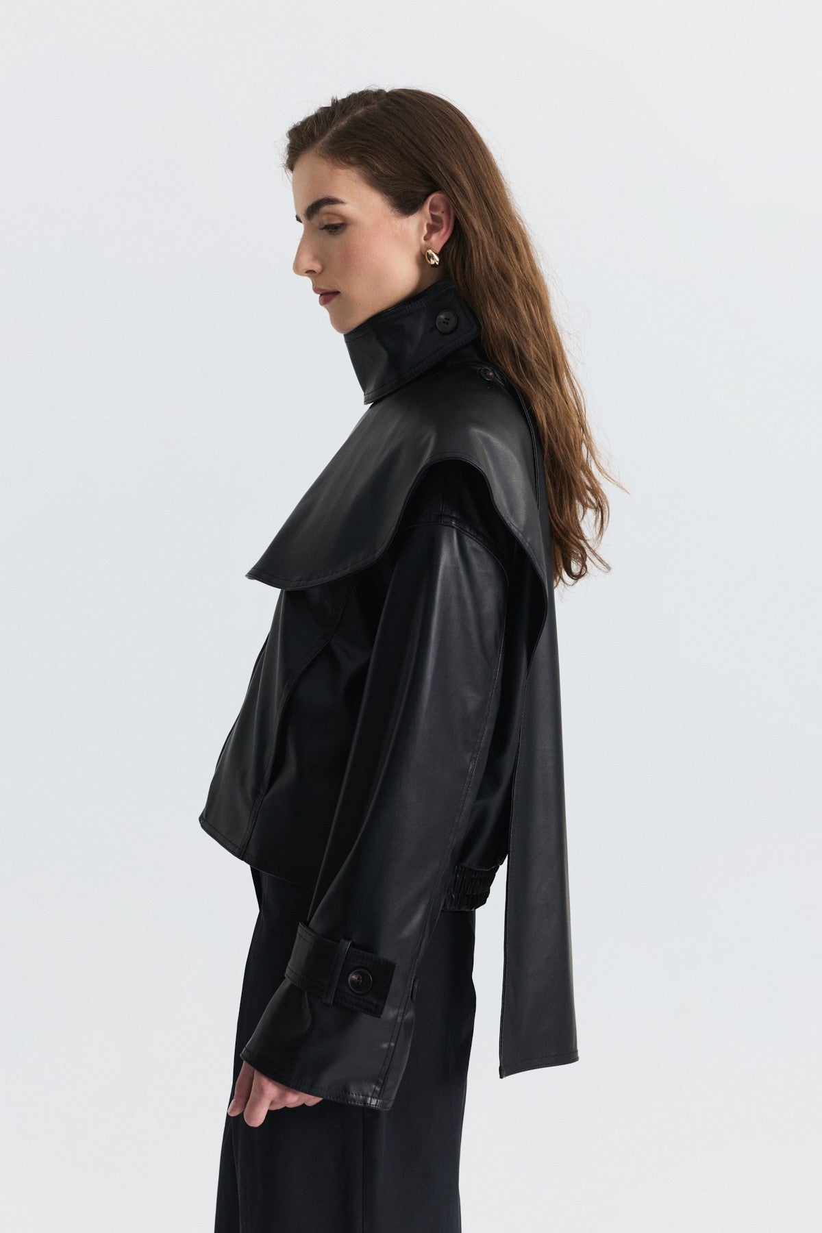 Faux Leather Jacket with a Shawl Collar