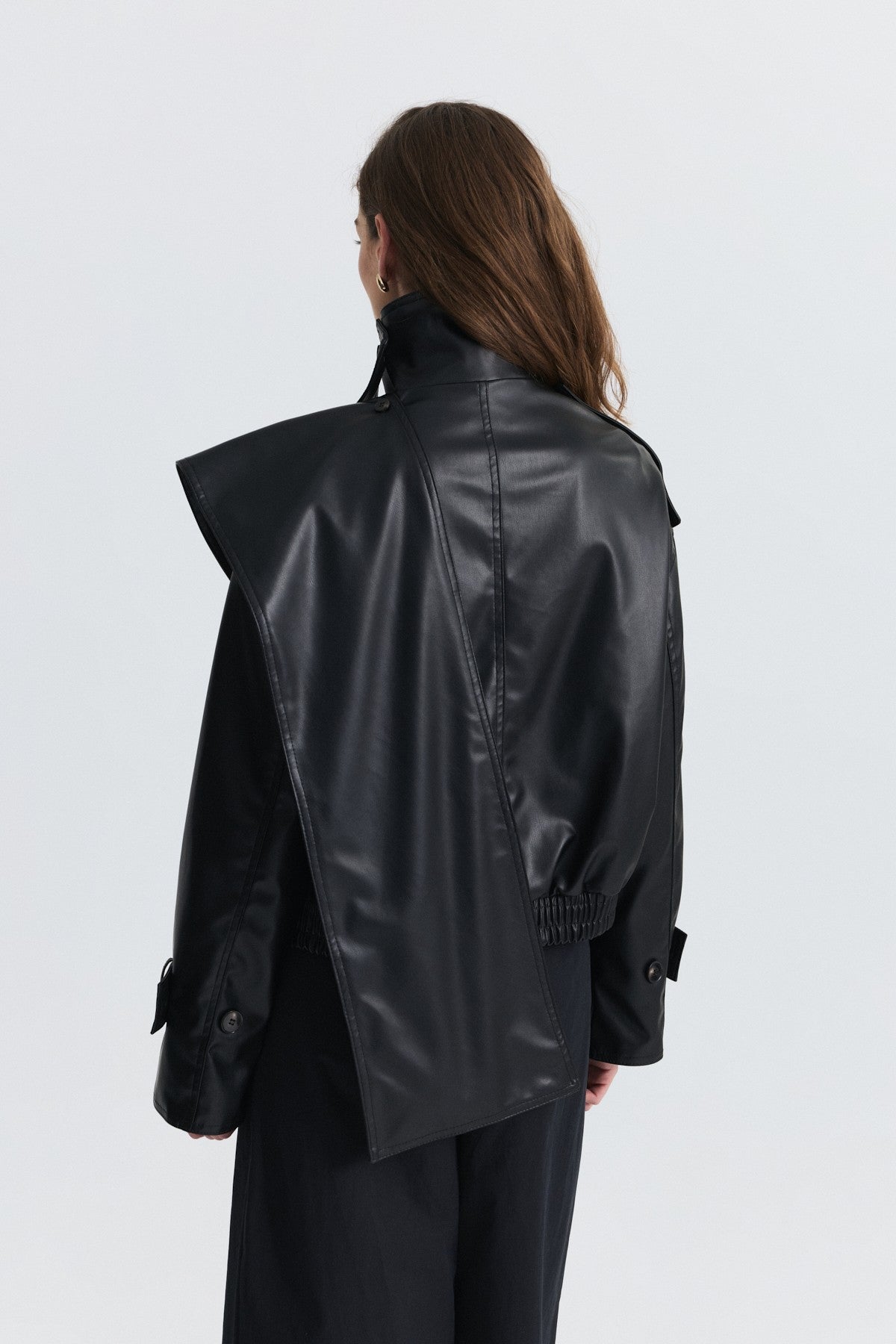 Faux Leather Jacket with a Shawl Collar