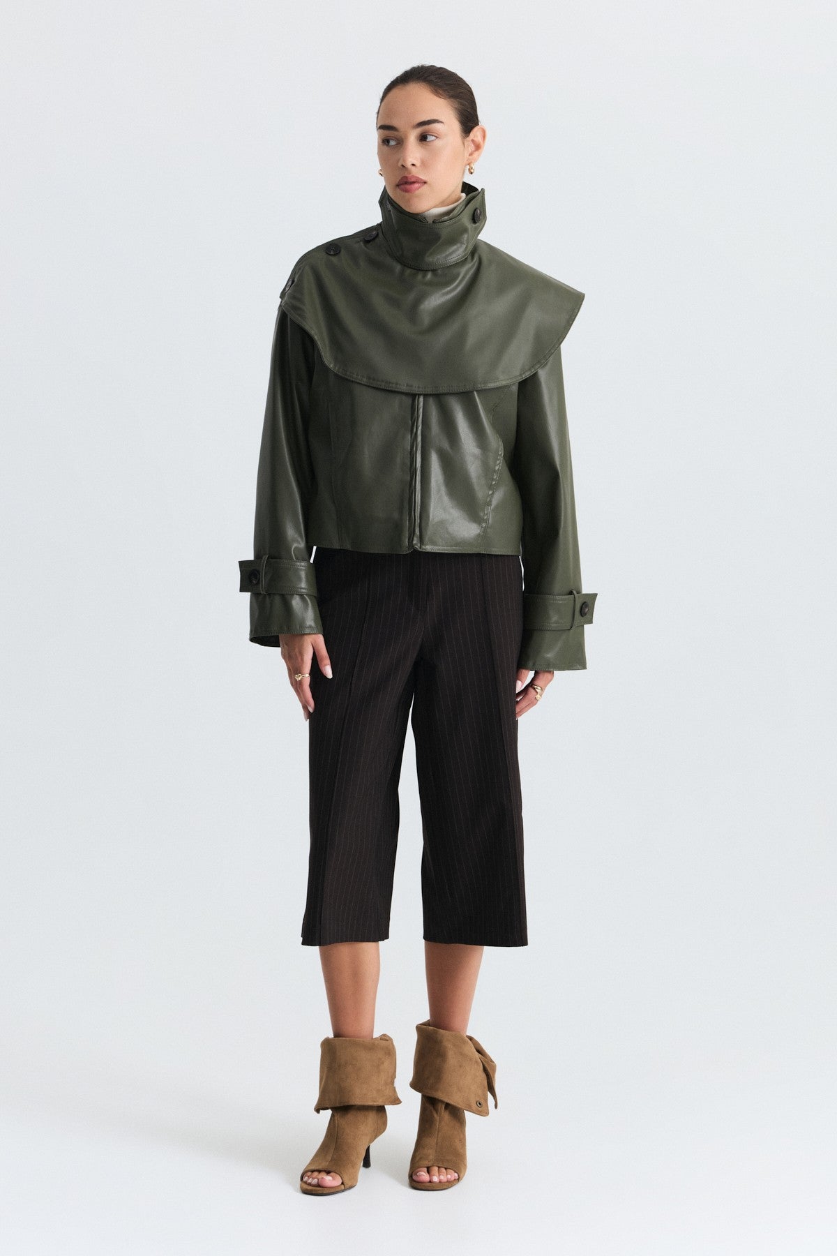 Faux Leather Jacket with a Shawl Collar