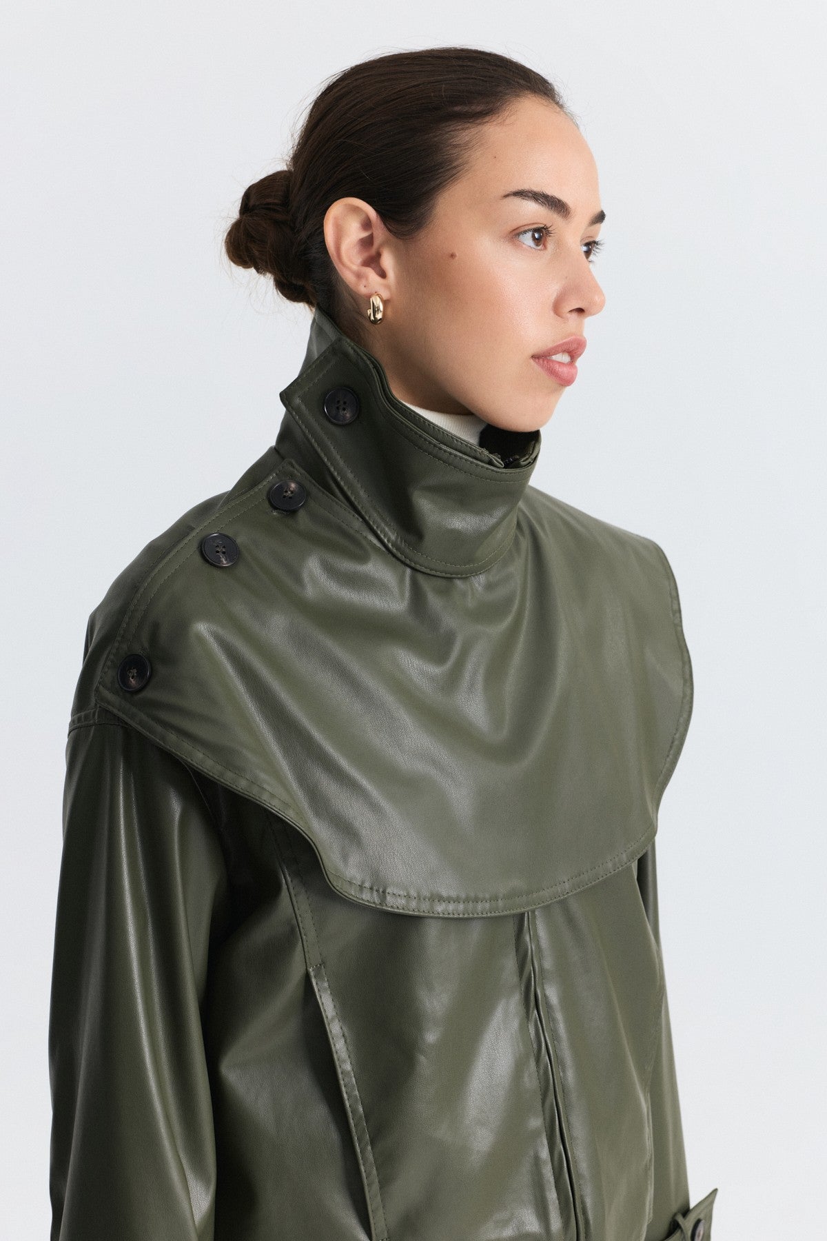 Faux Leather Jacket with a Shawl Collar
