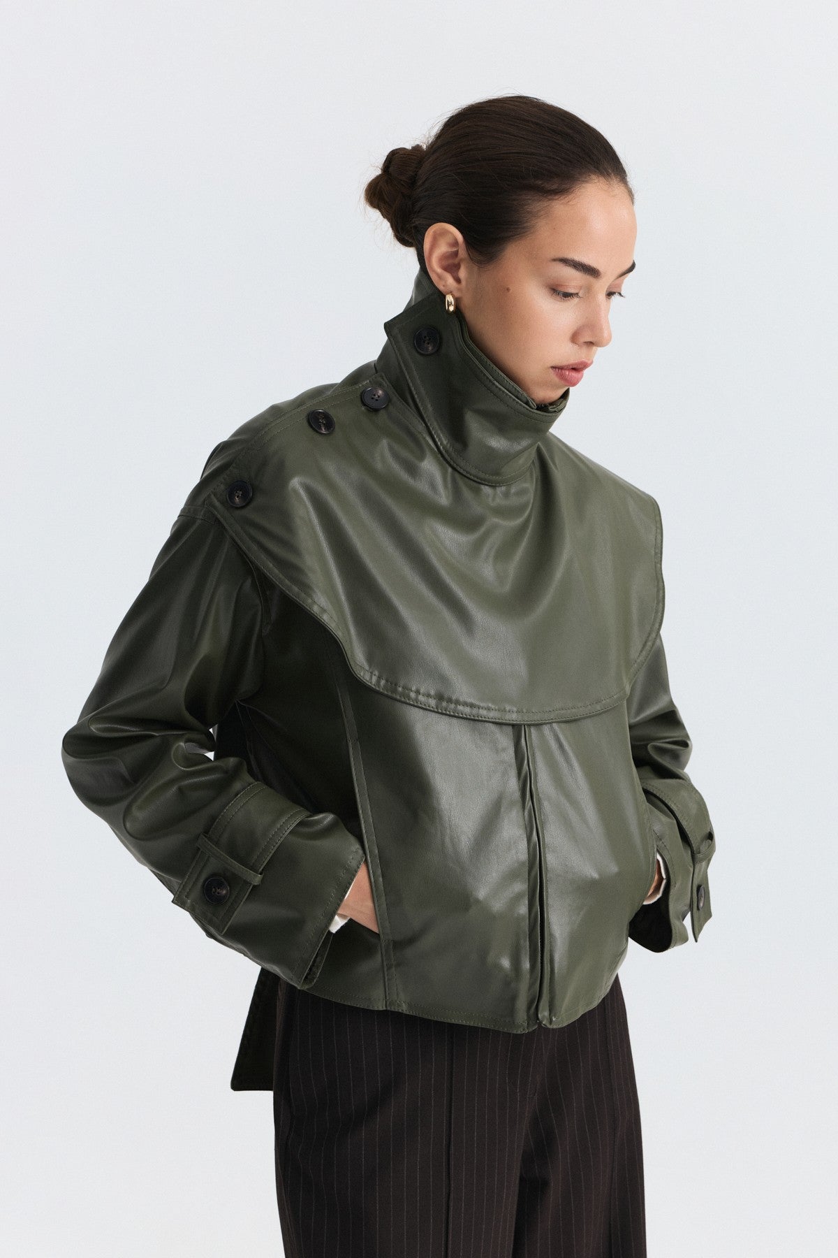 Faux Leather Jacket with a Shawl Collar