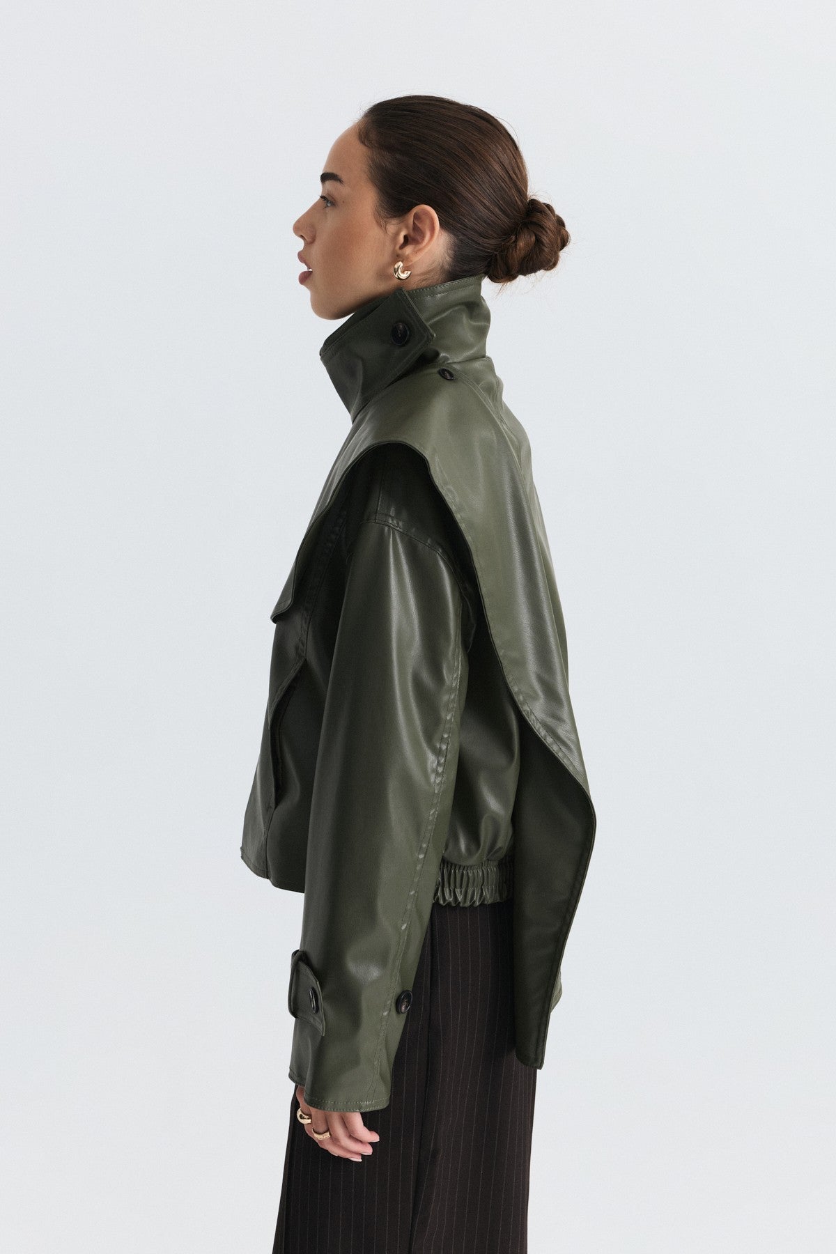 Faux Leather Jacket with a Shawl Collar