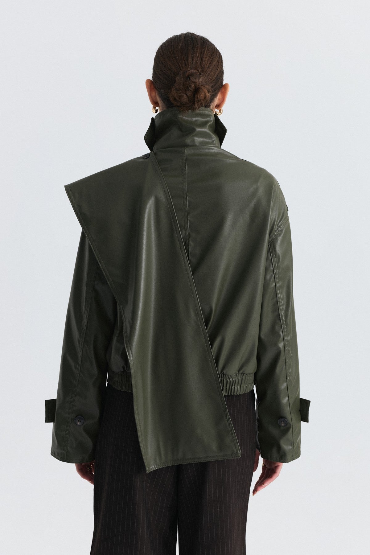 Faux Leather Jacket with a Shawl Collar