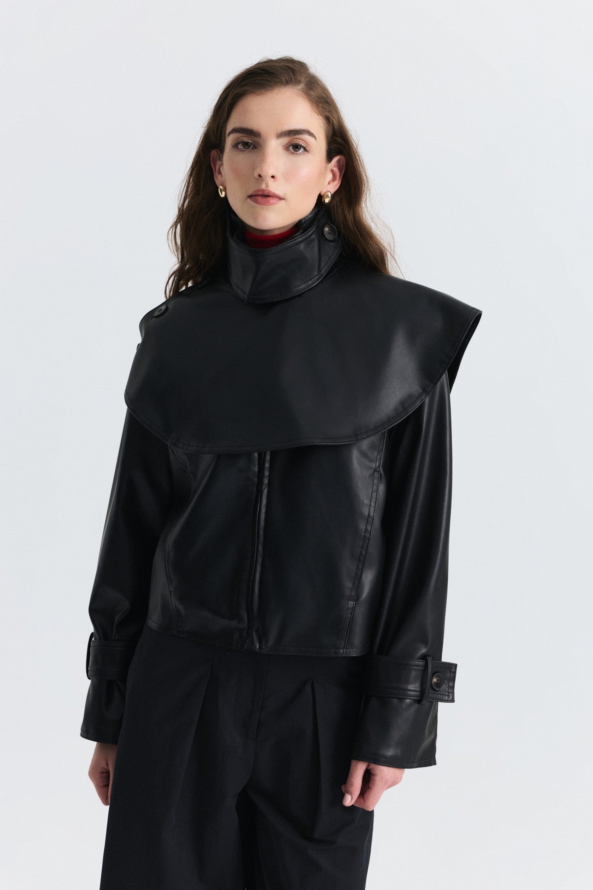 Faux Leather Jacket with a Shawl Collar