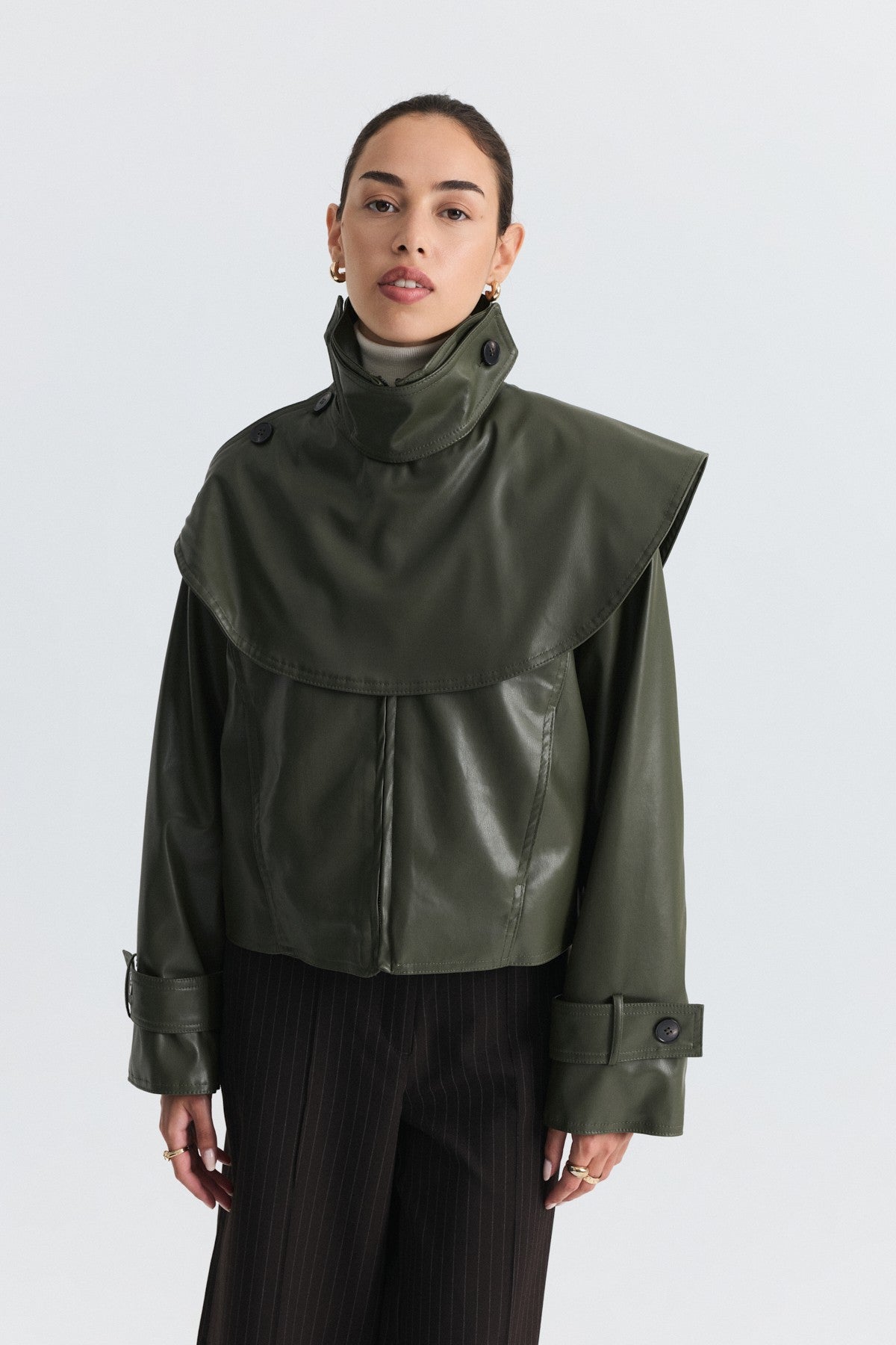 Faux Leather Jacket with a Shawl Collar